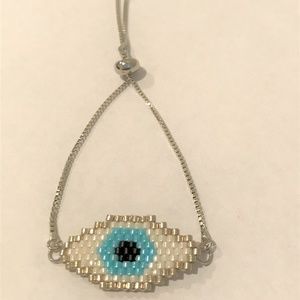 Silver Evil Eye Adjustable Bracelet